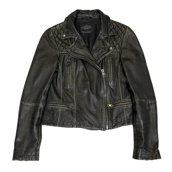 Allsaints Cargo Biker Leather Jacket Women's 6 Quilted Moto Punk